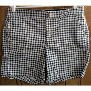 Old Navy Everyday‎ Mid Rise Shorts PLus Size 14 Gingham Flat Front Blue White